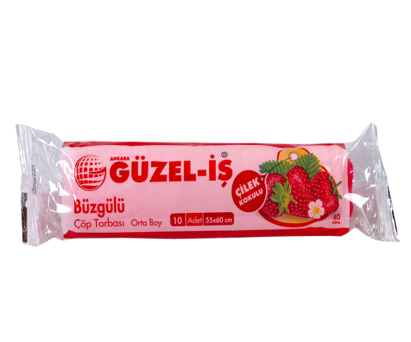 Güzel-İş Büzgülü Orta Boy Çilek Kokulu Çöp Torbası 55x60 Cm